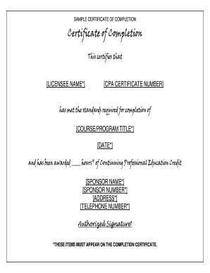 Certificate of Completion for CPA Continuing Education