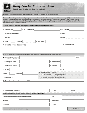 Army Funds Verification & Use Authorization