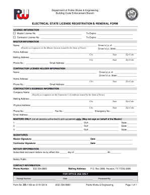 Texas Electrical State License Registration & Renewal Form