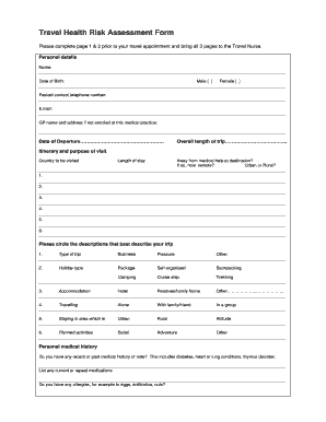 Travel Health Risk Assessment Form