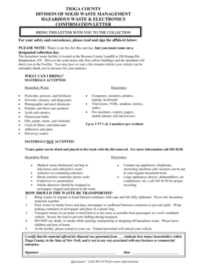 Tioga County Hazardous Waste Confirmation Letter