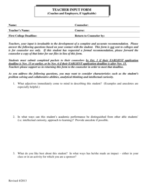 Teacher Input Form