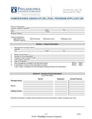 Homeowners Association Insurance Application