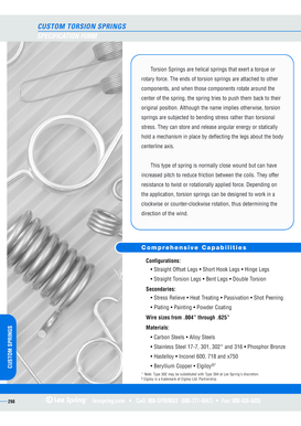 Custom Torsion Springs Specification Form