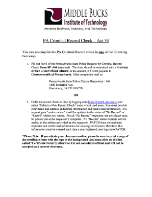 Pennsylvania Criminal Record Check Form SP-164