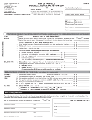City of Fairfield Individual Income Tax Return
