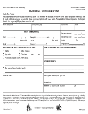 California WIC Referral Form for Pregnant Women