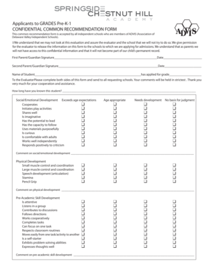 GRADES Pre-K-1 Common Recommendation Form