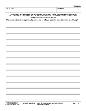 Attachment to Proof of Personal Service - Civil