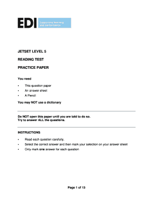Jetset Level 5 Reading Test