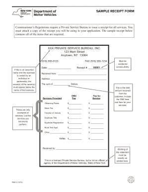 Private Service Bureau Receipt Form