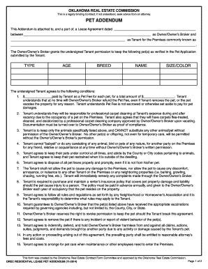 Oklahoma Residential Lease Pet Addendum