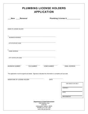 Plumbing License Application
