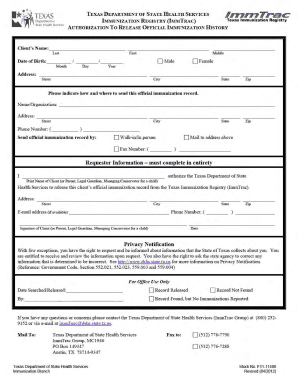 Texas Immunization Record Release Authorization