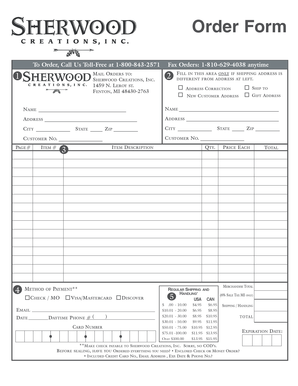 Sherwood Creations Order Form