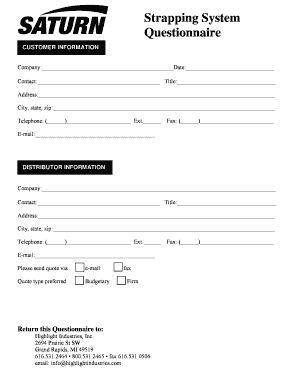 Strapping System Questionnaire