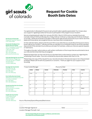 Girl Scouts Booth Sale Request Form