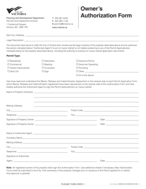 Owner's Authorization Form for Permit Applications