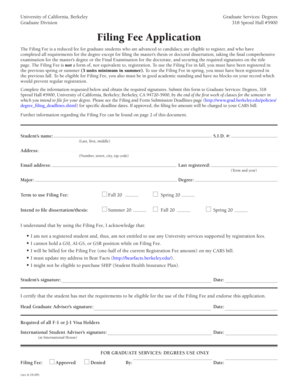 UC Berkeley Filing Fee Application