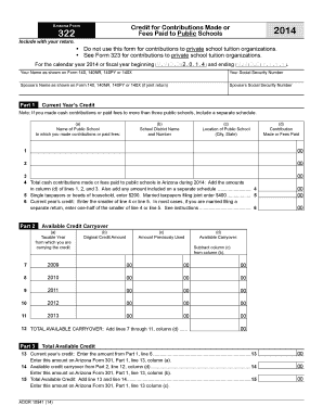 Arizona Form 322 Credit for Contributions to Public Schools 2014