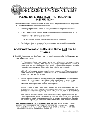 Nevada Deceased Owner Unclaimed Property Claim Form
