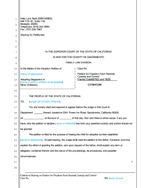 Citation to Hearing on Petition for Freedom From Parental Custody and Control