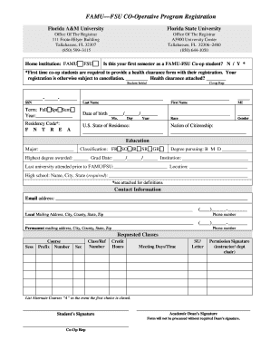 FAMU/FSU Co-Op Program Registration Form