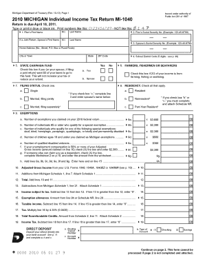 Michigan Individual Income Tax Return MI-1040
