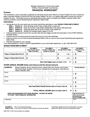 Michigan Financial Worksheet for Children's Special Health Care Services