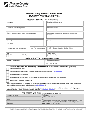 Simcoe County District School Board Transcript Request Form