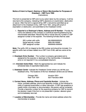 Notice of Intent to Export, Destroy or Return Merchandise for Drawback