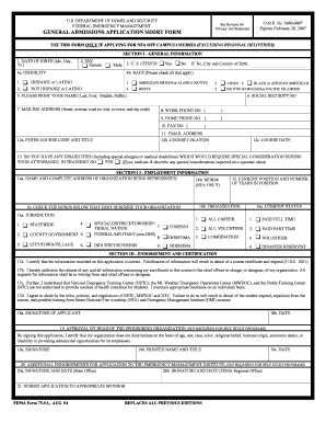 FEMA General Admissions Application Short Form