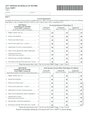 Virginia Schedule of Income Form 760PY