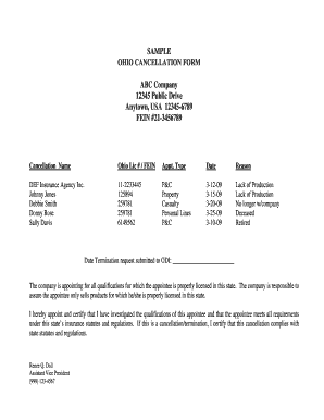 Ohio Insurance Appointee Cancellation Form