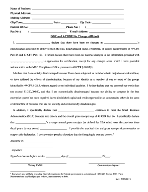 DBE and ACDBE No Change Affidavit
