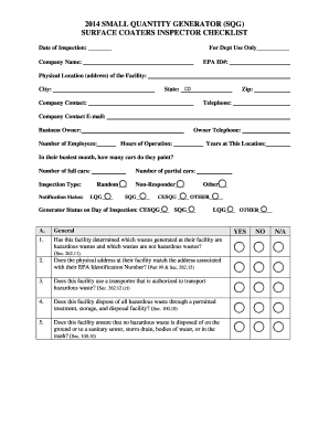 2014 Small Quantity Generator Surface Coaters Inspector Checklist