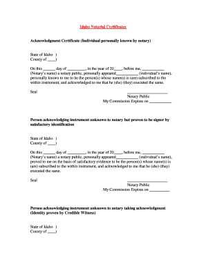 Idaho Notarial Certificates