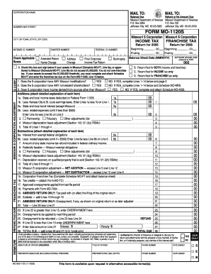 Missouri S Corporation Tax Return Form MO-1120S