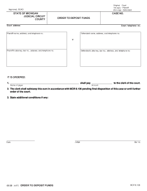 Michigan Court Order to Deposit Funds