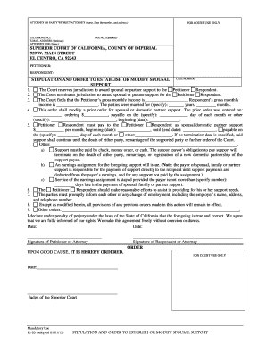 Stipulation and Order to Establish or Modify Spousal Support