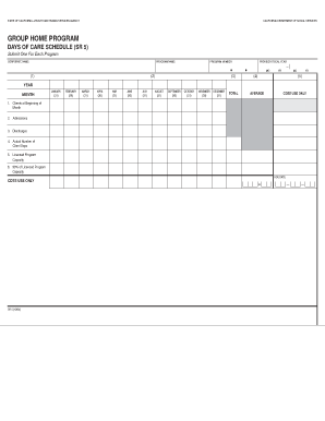 California Days of Care Schedule (SR 5)