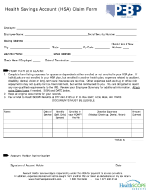 Health Savings Account Claim Form