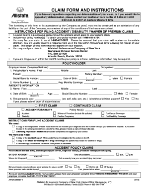 Allstate Accident Disability Waiver of Premium Claim Form
