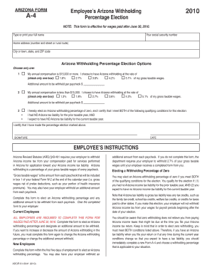 Arizona Employee Withholding Form A-4
