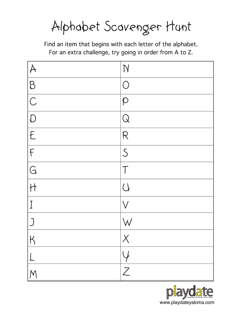 Alphabet Scavenger Hunt Pdf 20202021 Fill and Sign Printable