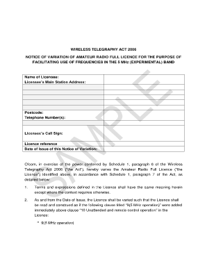 UK Amateur Radio Full Licence Variation Notice