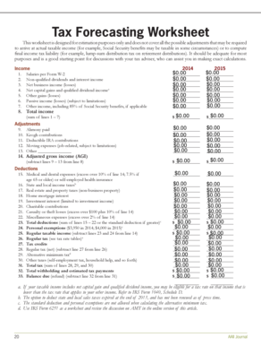 Tax Forecasting Worksheet