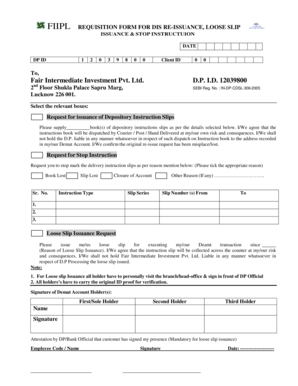 FIIPL Depository Instruction Slip Re-Issuance Form