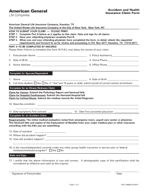 Accident and Health Insurance Claim Form