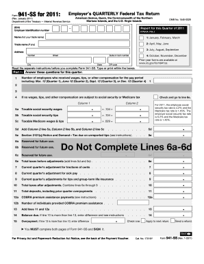 Form 941-SS for 2011: Employer’s Quarterly Federal Tax Return